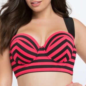 Torrid Striped Pink & Black Bikini Top